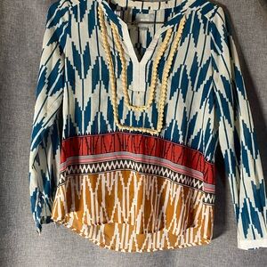 Maeve Blue and Red Patterned Top